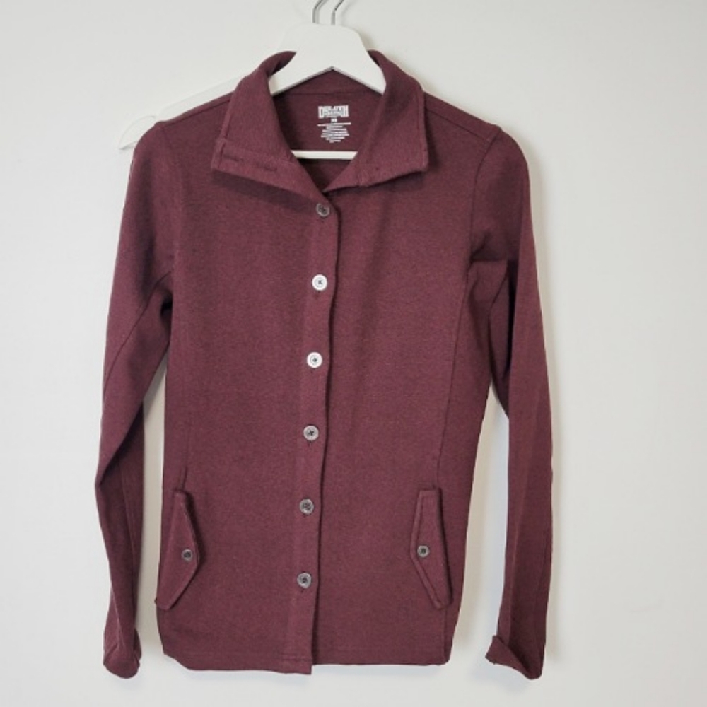 Duluth Trading Co Wearwithall Ponte Knit Burgundy Shirt Jacket